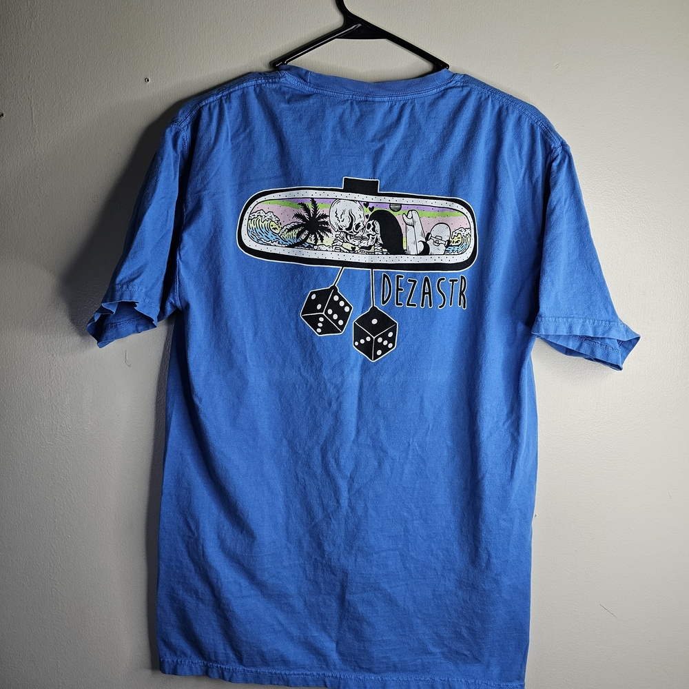 Dezastr Vibrant Blue Tee with Rearview Mirror Graphic